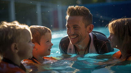 parent and child in pool