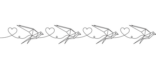 Origami bird with heart line art style vector illustration