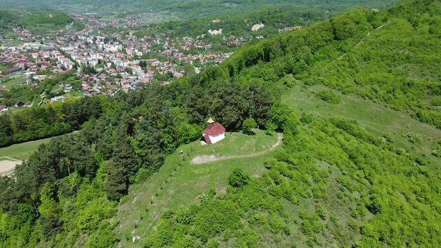 Aerial footage of the 14 Crosses chapel in Sovata - Romania