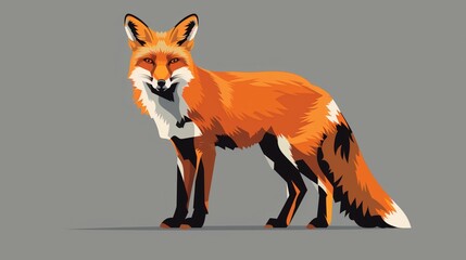 Obraz premium Flat solid color illustration of a bright orange fox in a minimalist style on a slate gray background.