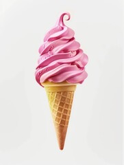 strawberry ice cream with waffle cone isolated on a white background 