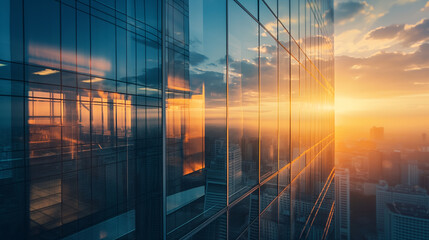 Modern Office Building: Abstract Background with Glass Windows and Shallow Depth of Field