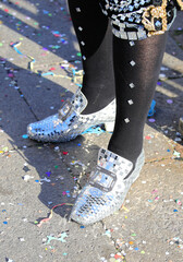 elegant moccasins made with thousands of micro-mirrors for a masquerade ball and carnival confetti...