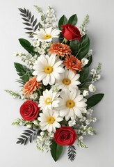Bouquet of roses, daisies and gerberas