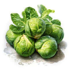 Obraz premium Watercolor Brussels Sprouts Illustration, Generative Ai