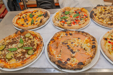 Pizzas in a fast-food restaurant in Paris