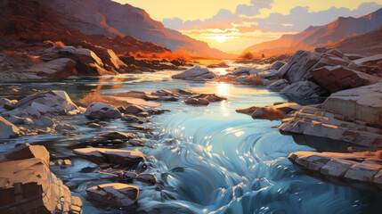 sunset over the river