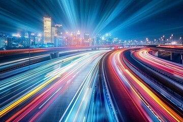 Fototapeta na wymiar Accelerated Motion Blur: Futuristic Speed Technology on City Highway