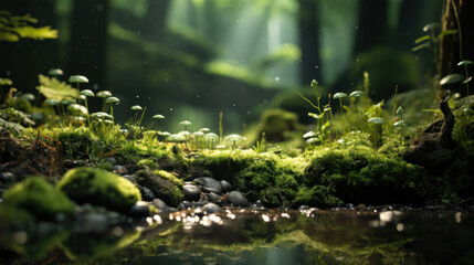 green moss in the water