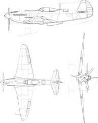 Adobe Illustrator Artwork Yakovlev Yak-9P 3-view-svg vector file.eps