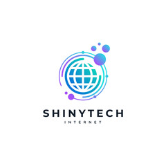 shiny, colorful globe and molecule accents for knowledge, internet, web, connection and technology logo