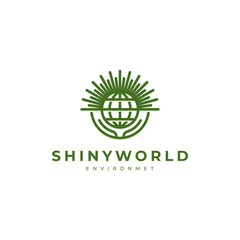simple globe, light and hand for nature and environment logo