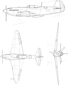  Yakovlev Yak-9P 3-view-svg vector file.svg