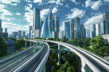 Fototapeta premium AI High-Speed Network City: Crafting Paths of Evolution