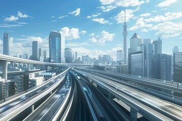 Fototapeta premium AI-Optimized High-Speed Network City Highway: Futuristic Urban Flow