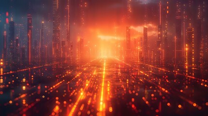 Fototapeta premium Futuristic Data Visualization: Cityscape with Illuminated Pathways