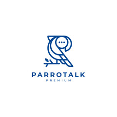 a parrot perched on a tree branch and a dialog balloon. this logo is suitable for chat and social media applications.