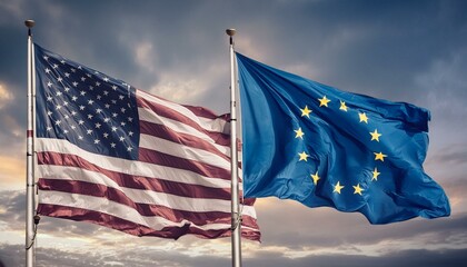 Transatlantic Partnership: USA and EU Flags Together