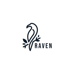 logo of a raven perched on a tree trunk. suitable for brand identity
