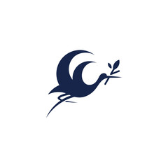 a logo of a stork carrying a leaf, a simple and modern logo