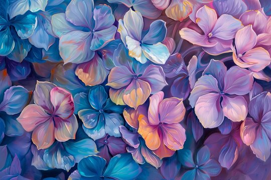 Hydrangea Bloom: Artistic Floral Pattern in Oil - Vertical Close-Up Print