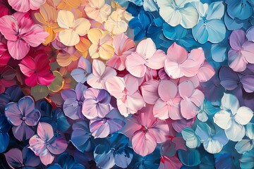 Colorful Hydrangea Impasto: Vibrant Blooms in Close-Up Vertical Painting