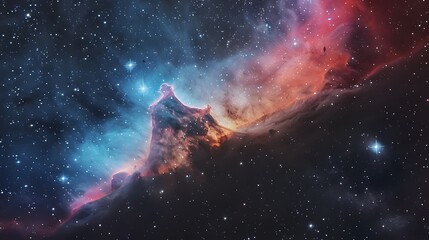 Mesmerizing Interstellar Landscape:A Glowing Nebula Aglow Against the Vast Cosmic Canvas of Stars