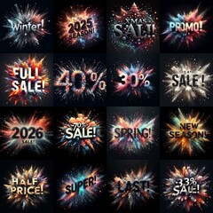 Sale promo. Particles explosion. AI generated illustration - 800534018