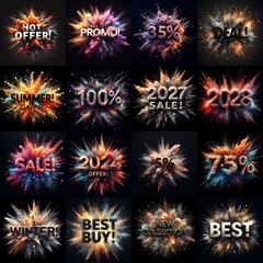 Sale promo. Particles explosion. AI generated illustration - 800534027