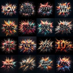 Sale promo. Particles explosion. AI generated illustration - 800534031
