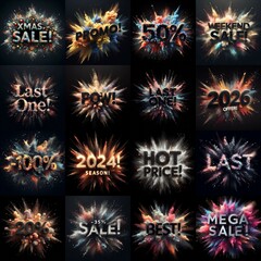 Sale promo. Particles explosion. AI generated illustration - 800534047