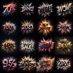 Sale promo. Particles explosion. AI generated illustration - 800534052