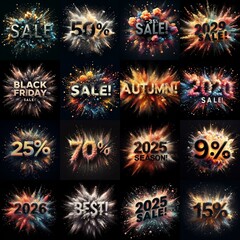 Sale promo. Particles explosion. AI generated illustration - 800534055