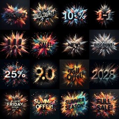 Sale promo. Particles explosion. AI generated illustration - 800534056