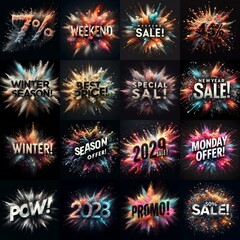 Sale promo. Particles explosion. AI generated illustration - 800534063