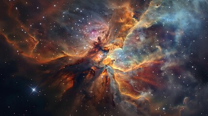 Obraz na płótnie Canvas Captivating Cosmic Composition:Glowing Nebula Interstellar Cloud Against Distant Starry Backdrop