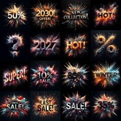 Sale promo. Particles explosion. AI generated illustration - 800534099