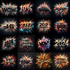Sale promo. Particles explosion. AI generated illustration - 800534250