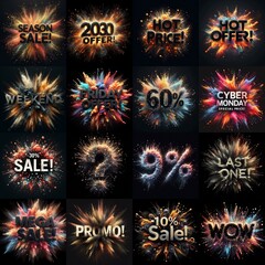 Sale promo. Particles explosion. AI generated illustration - 800534424