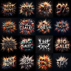Sale promo. Particles explosion. AI generated illustration - 800534451