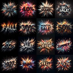 Sale promo. Particles explosion. AI generated illustration - 800534475