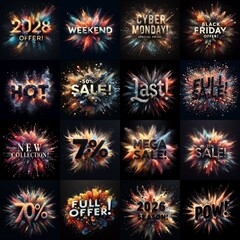 Sale promo. Particles explosion. AI generated illustration - 800534479