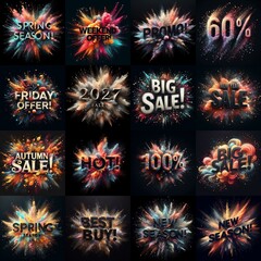 Sale promo. Particles explosion. AI generated illustration - 800534496