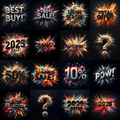 Sale promo. Particles explosion. AI generated illustration - 800534498