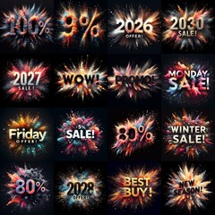 Sale promo. Particles explosion. AI generated illustration - 800534615