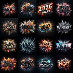 Sale promo. Particles explosion. AI generated illustration - 800534620