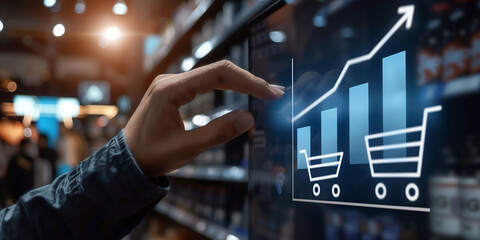 Person Interacting with Futuristic Sales Growth Interface