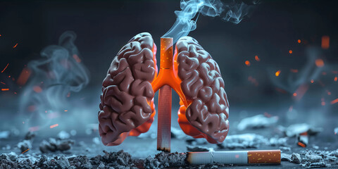 Conceptual Image of Cigarette Smoke Damaging Brain Health
