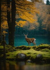 deer in the lake