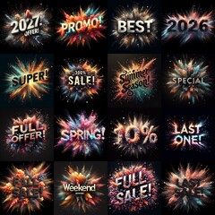 Sale promo. Particles explosion. AI generated illustration - 800534667